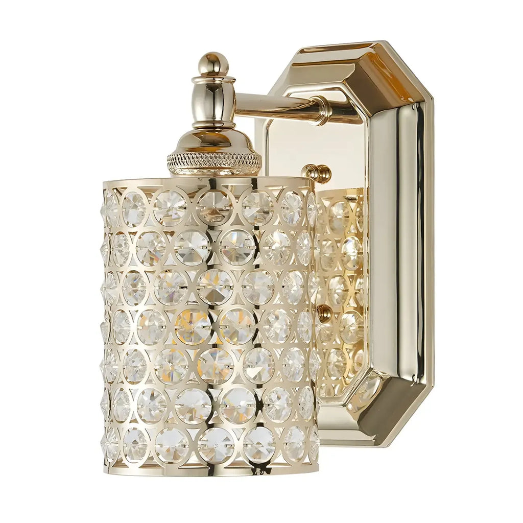 Applique murale cylindrique en cristal doré pour salle de bain