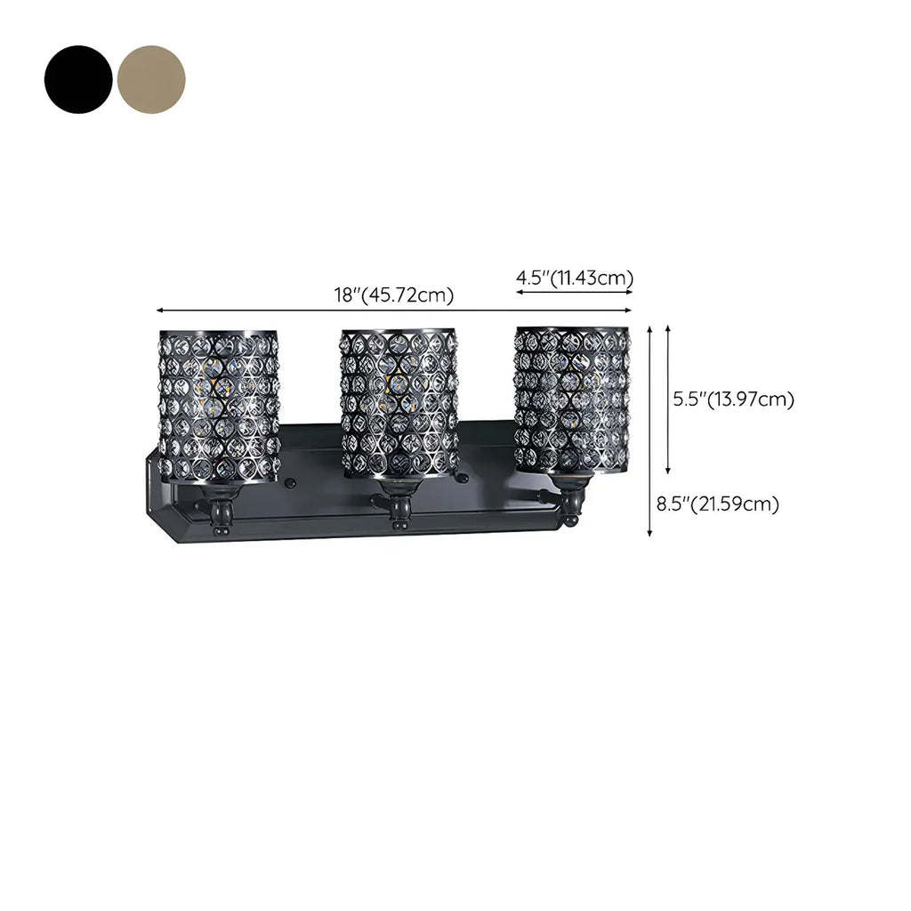 Applique murale cylindrique en cristal doré pour salle de bain