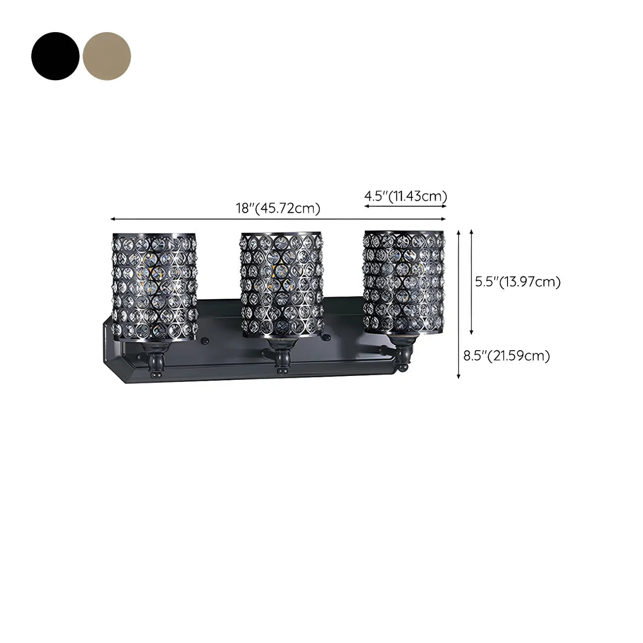 Applique murale cylindrique en cristal doré pour salle de bain