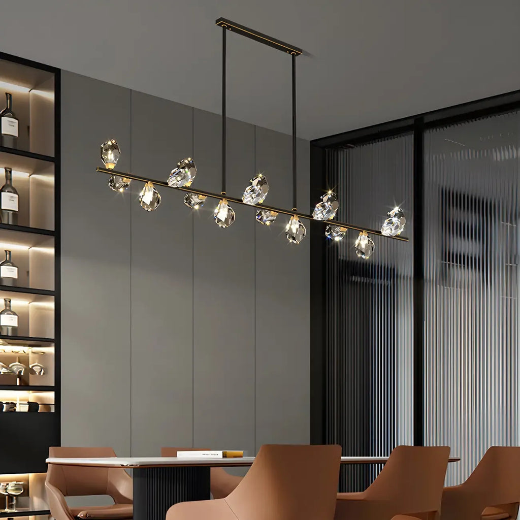 Suspension contemporaine linéaire en cristal pour îlot de lumière