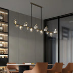 Suspension contemporaine linéaire en cristal pour îlot de lumière