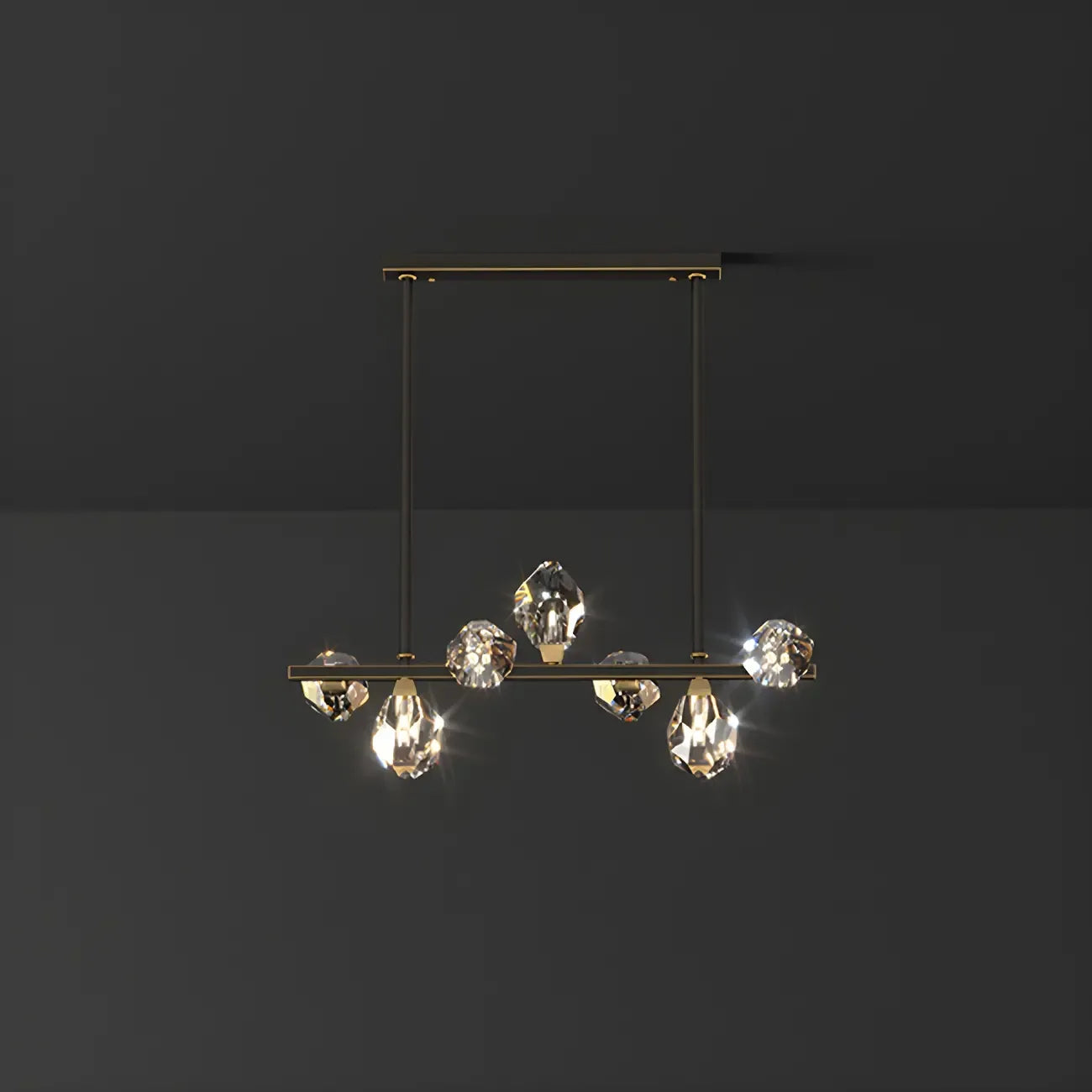 Suspension contemporaine linéaire en cristal pour îlot de lumière