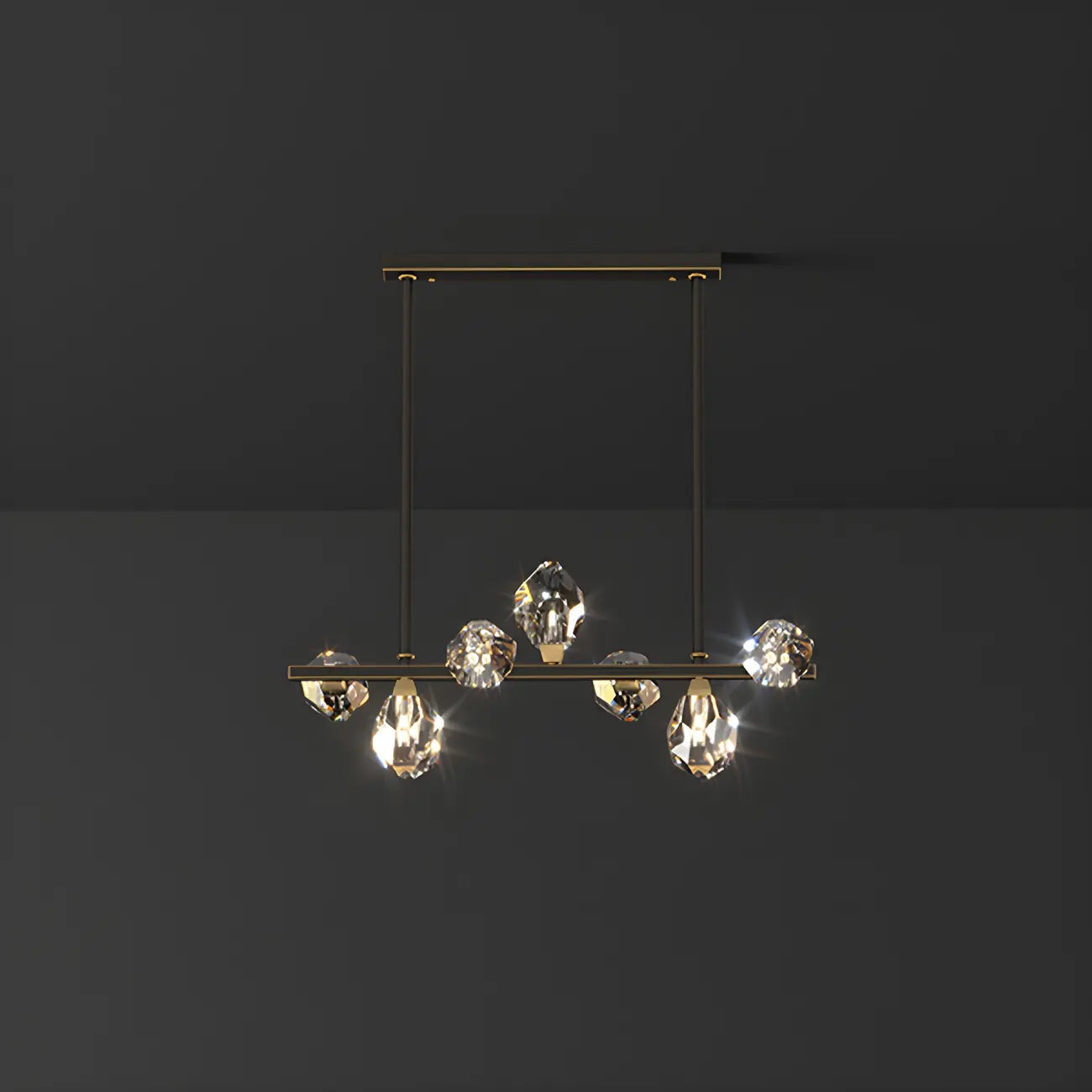 Suspension contemporaine linéaire en cristal pour îlot de lumière
