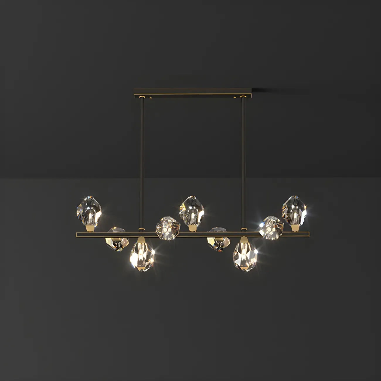 Suspension contemporaine linéaire en cristal pour îlot de lumière