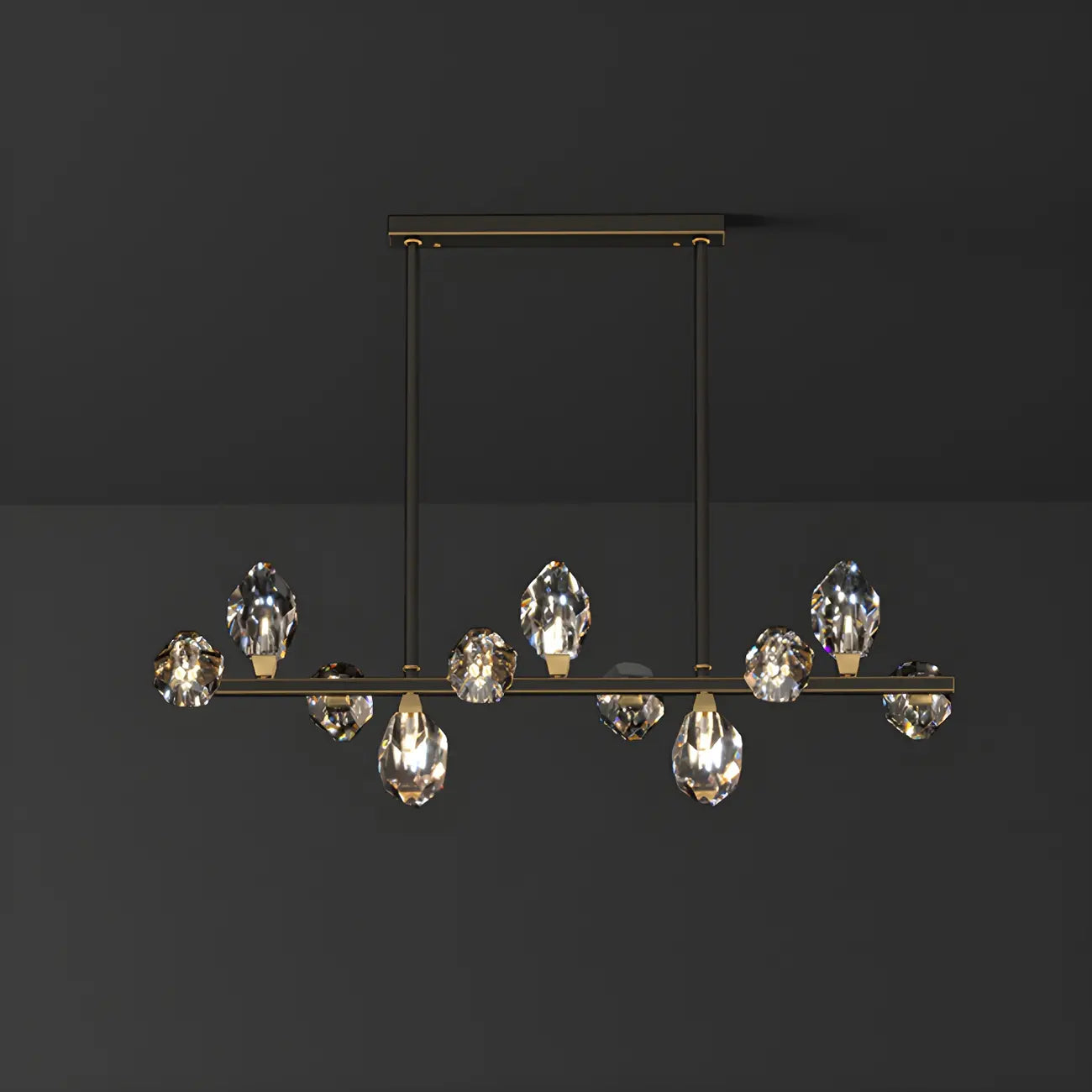 Suspension contemporaine linéaire en cristal pour îlot de lumière
