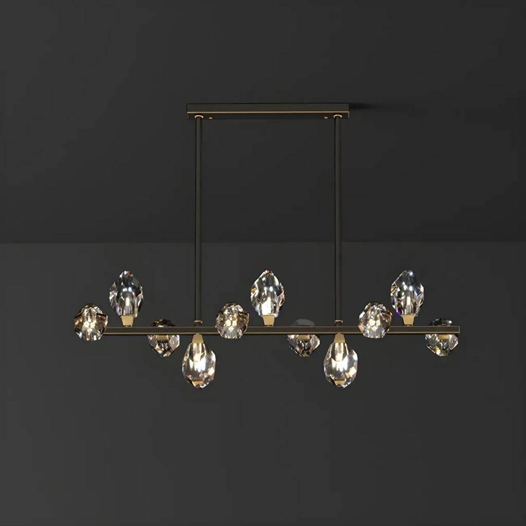 Suspension contemporaine linéaire en cristal pour îlot de lumière