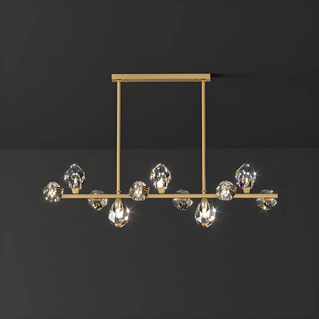 Suspension contemporaine linéaire en cristal pour îlot de lumière