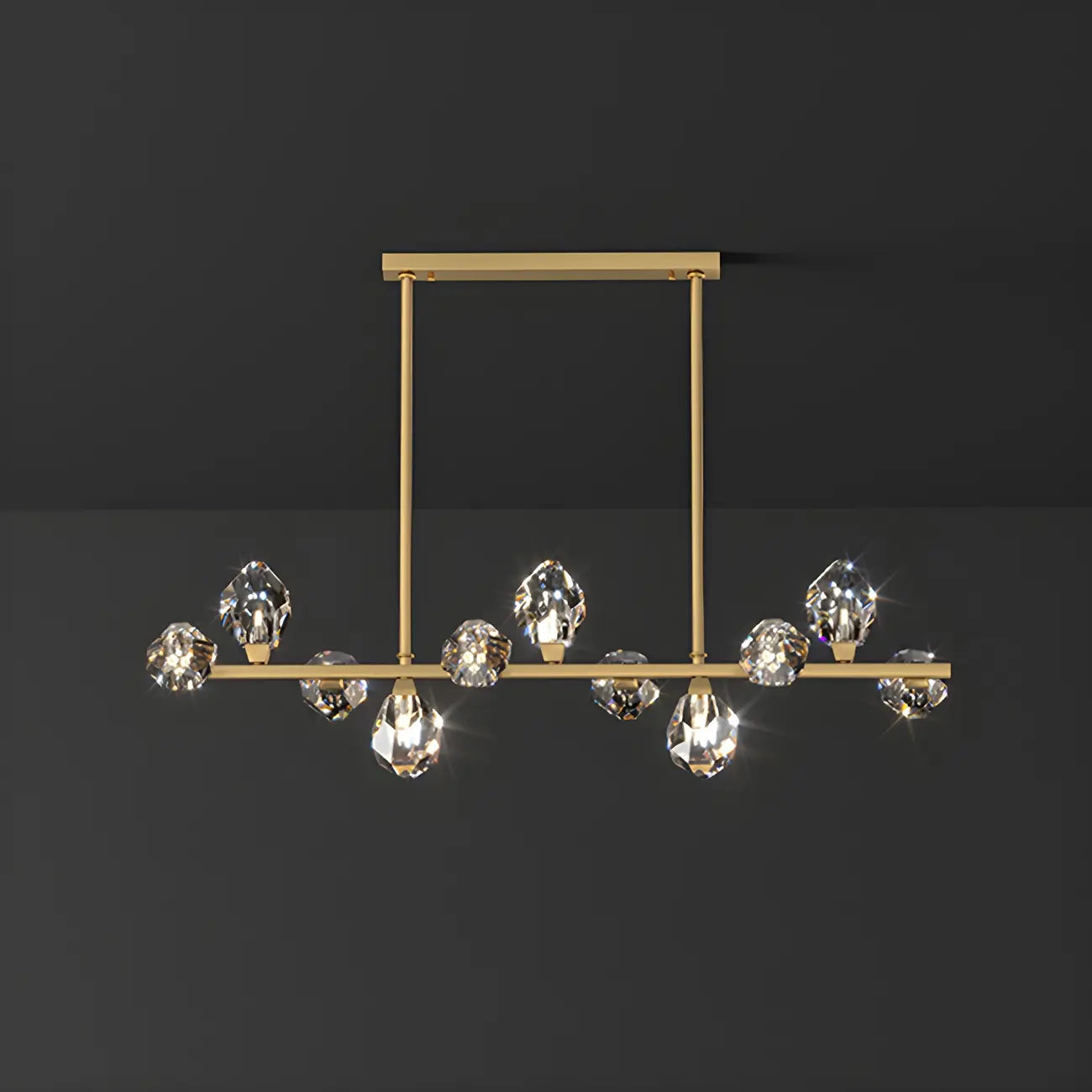 Suspension contemporaine linéaire en cristal pour îlot de lumière