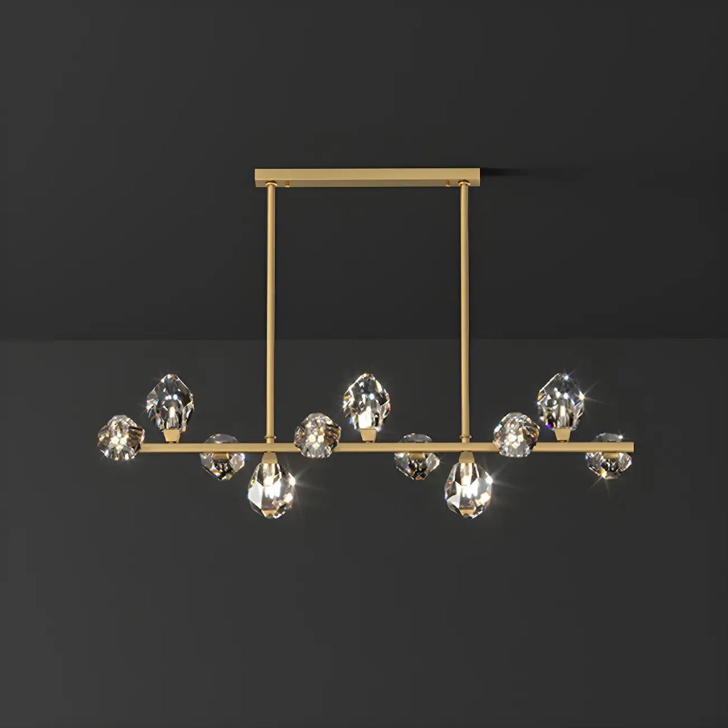 Suspension contemporaine linéaire en cristal pour îlot de lumière