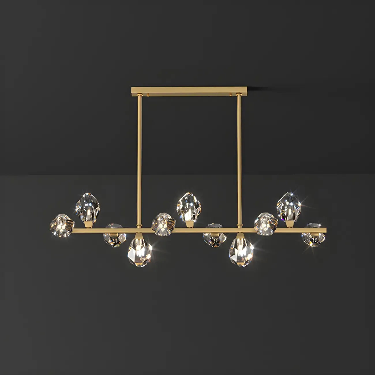 Suspension contemporaine linéaire en cristal pour îlot de lumière