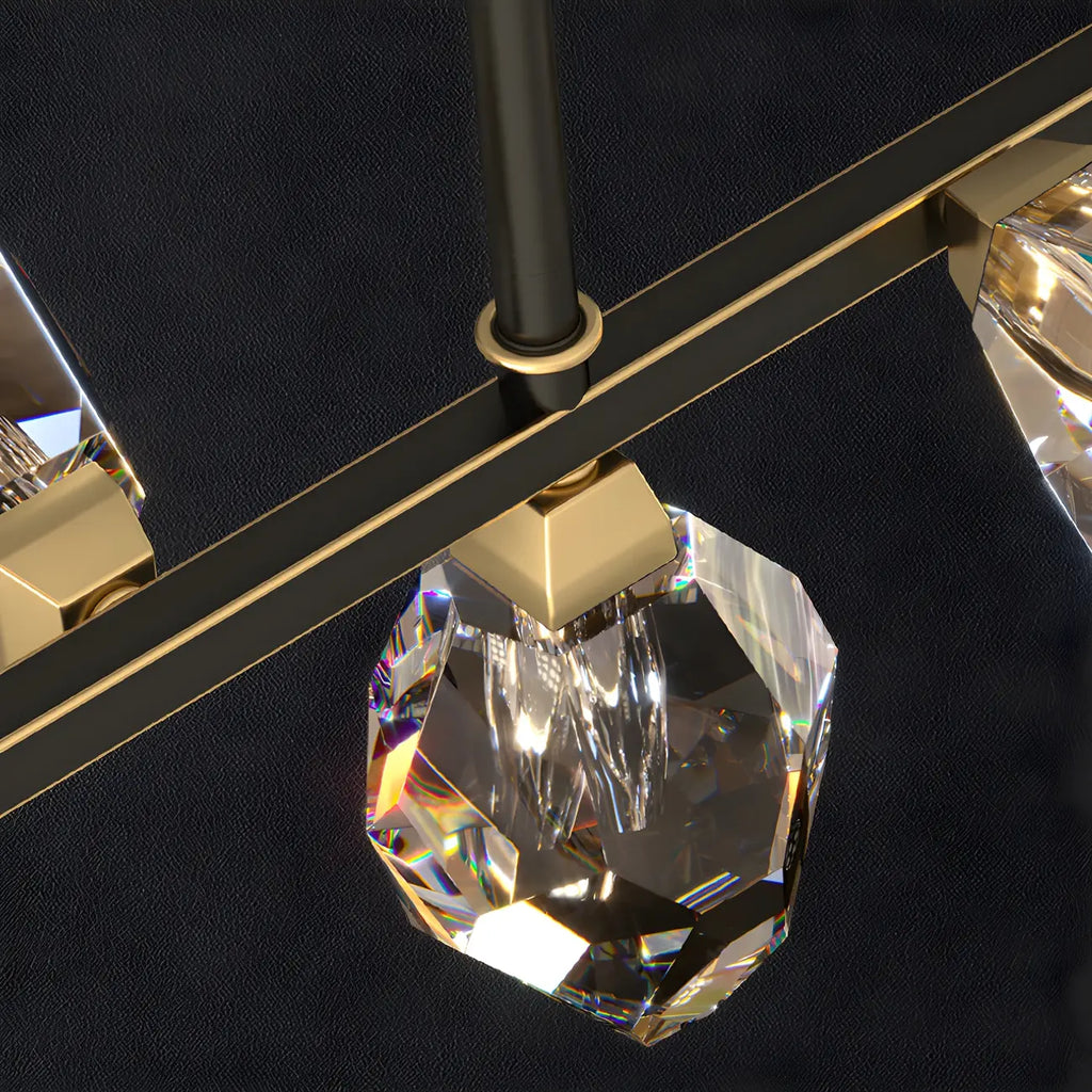 Suspension contemporaine linéaire en cristal pour îlot de lumière