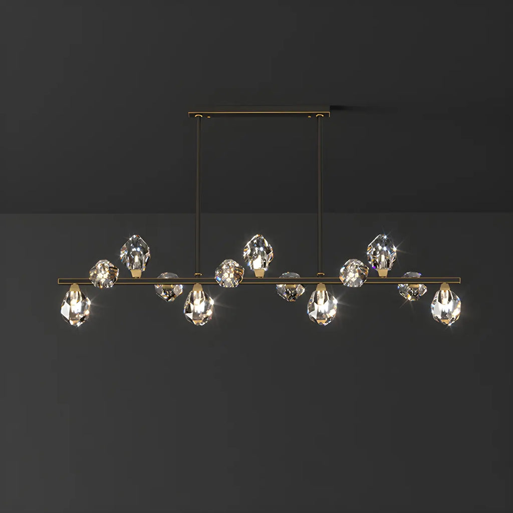 Suspension contemporaine linéaire en cristal pour îlot de lumière