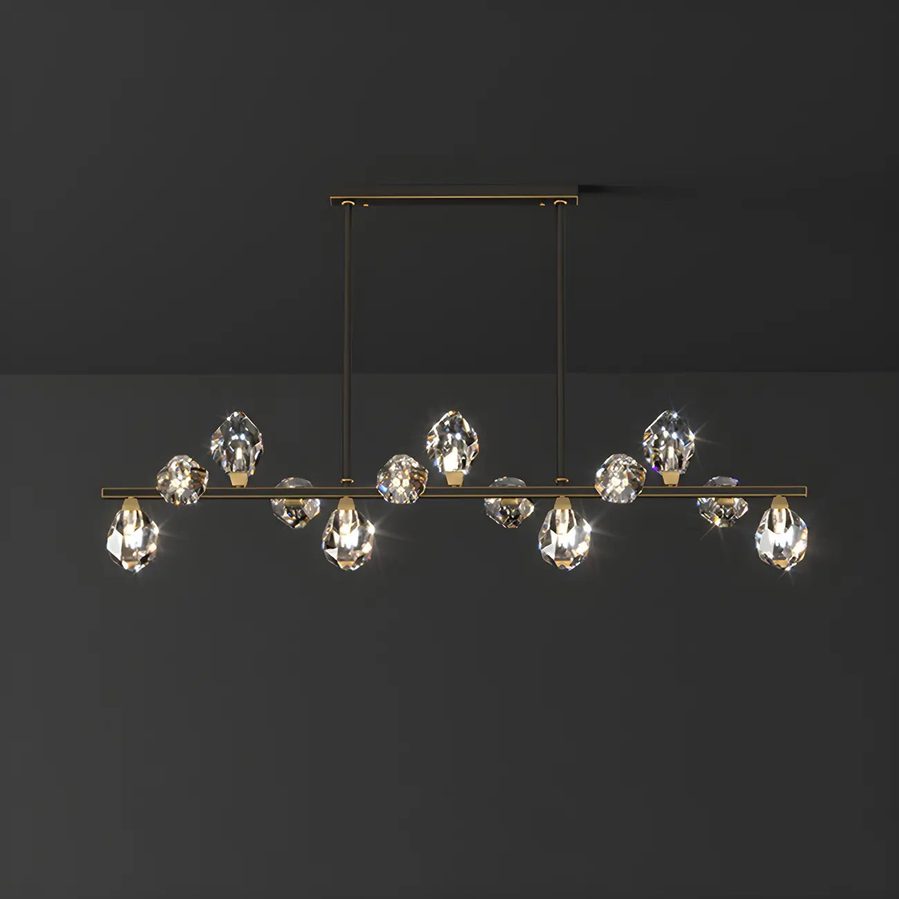 Suspension contemporaine linéaire en cristal pour îlot de lumière