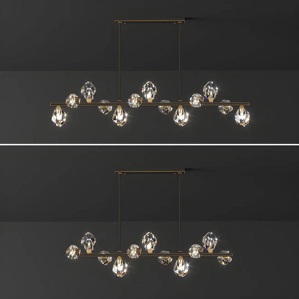 Suspension contemporaine linéaire en cristal pour îlot de lumière