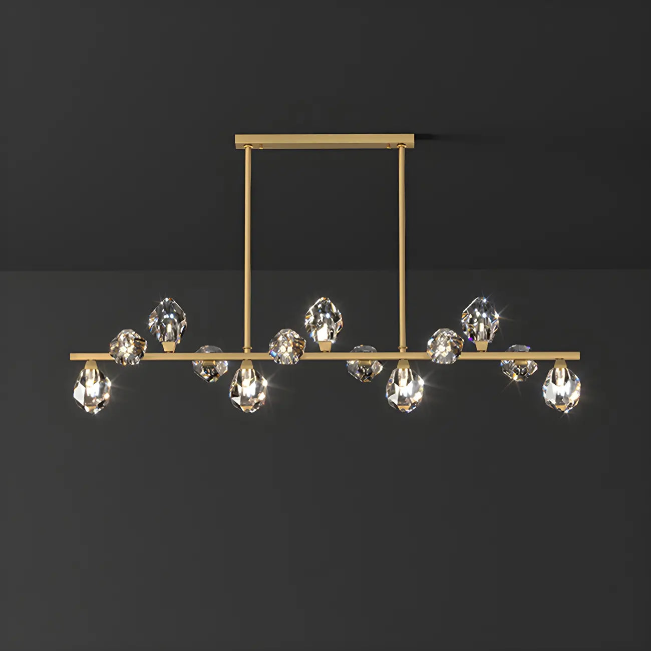 Suspension contemporaine linéaire en cristal pour îlot de lumière