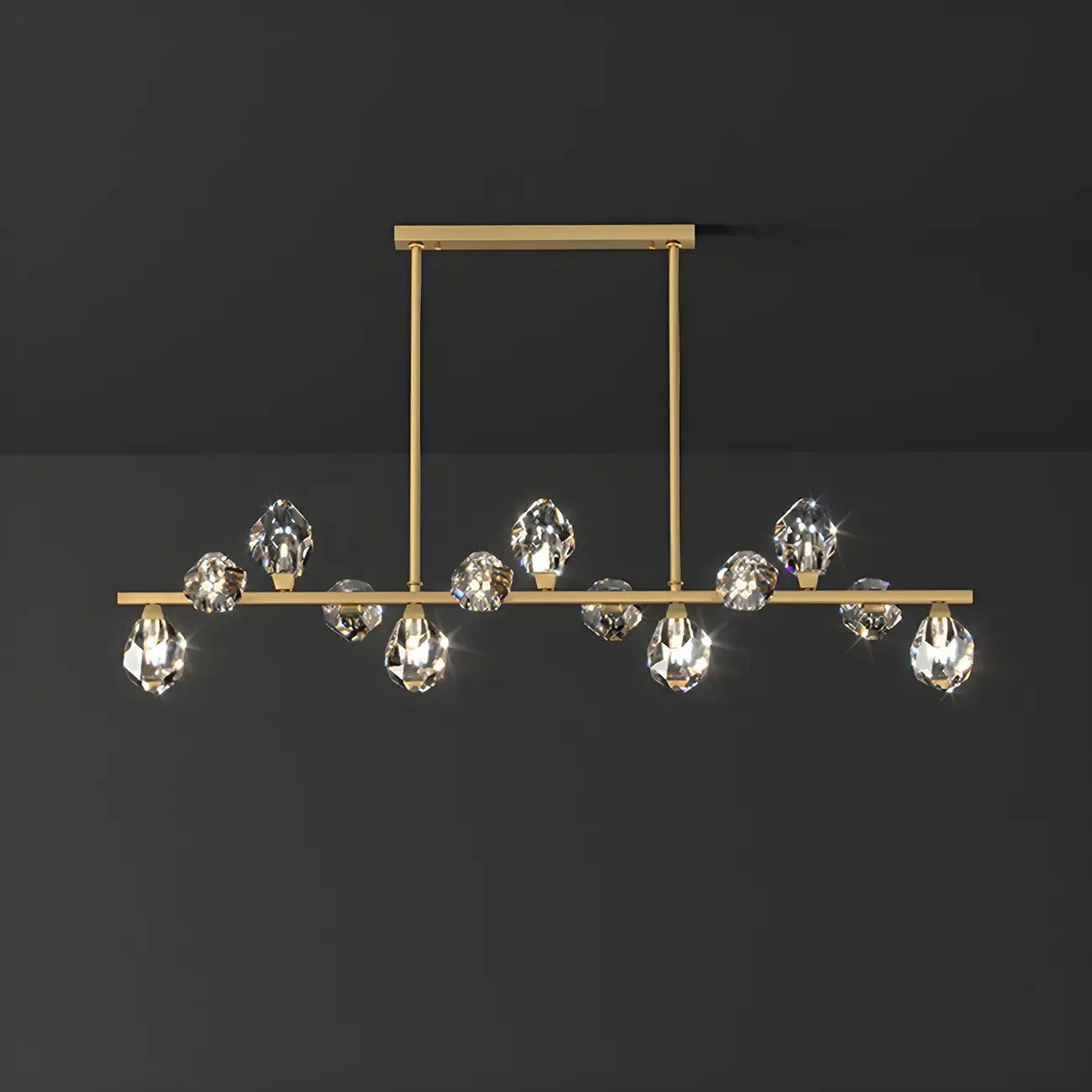 Suspension contemporaine linéaire en cristal pour îlot de lumière