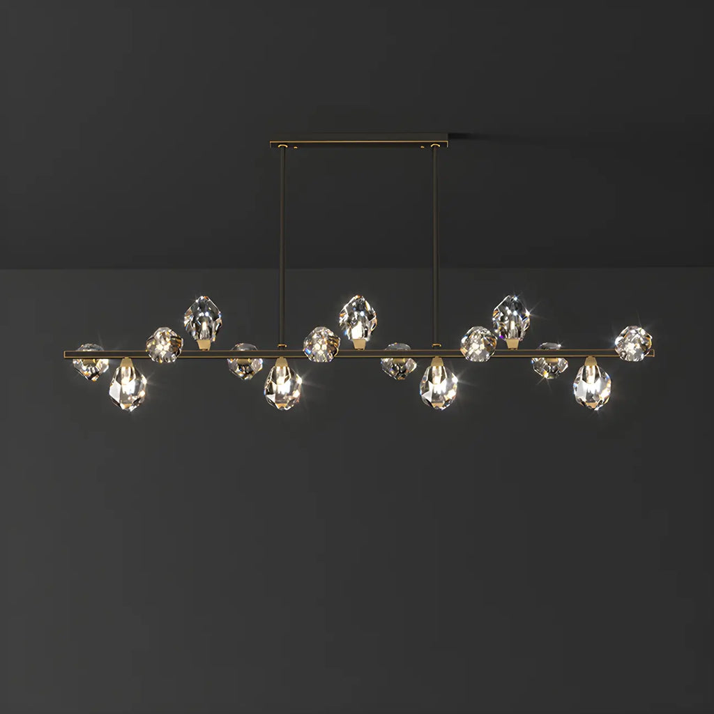 Suspension contemporaine linéaire en cristal pour îlot de lumière