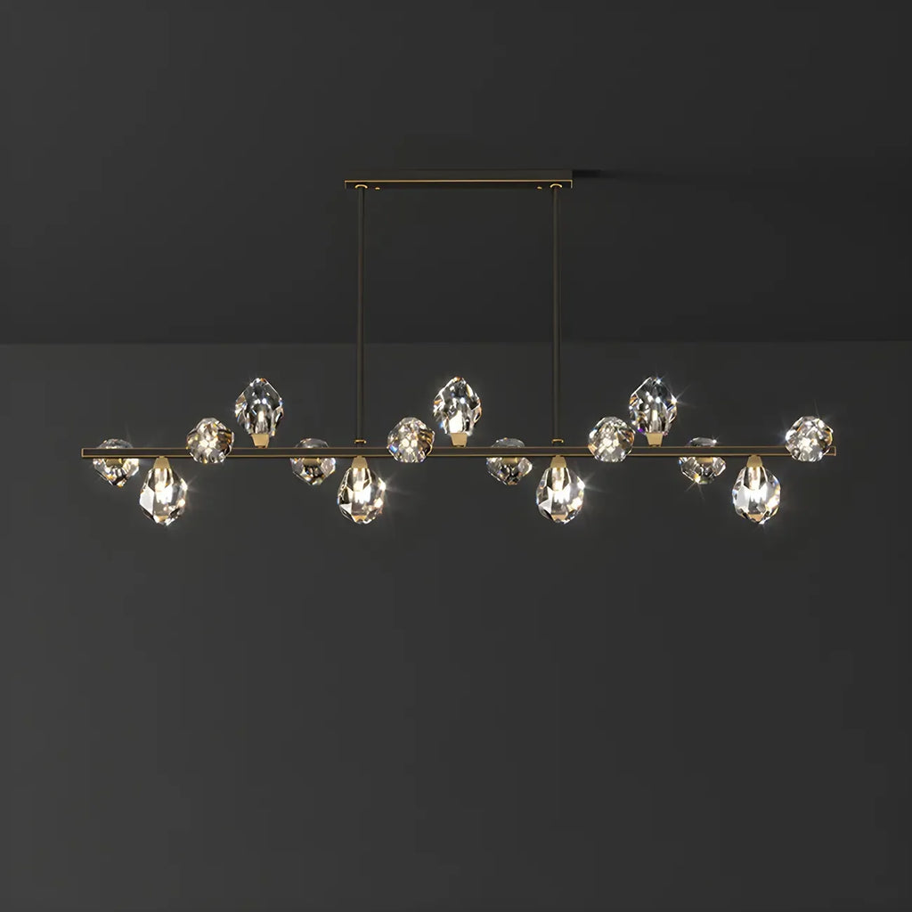 Suspension contemporaine linéaire en cristal pour îlot de lumière