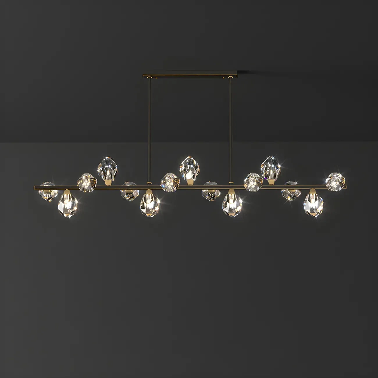 Suspension contemporaine linéaire en cristal pour îlot de lumière