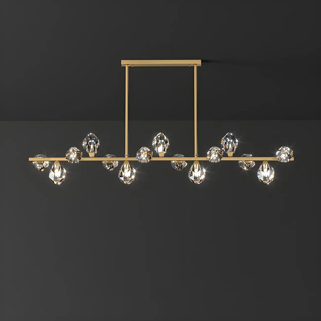 Suspension contemporaine linéaire en cristal pour îlot de lumière
