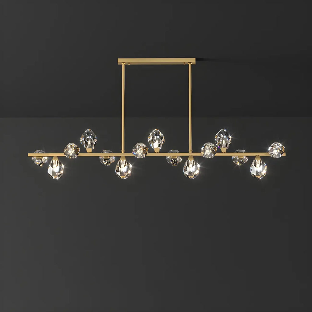Suspension contemporaine linéaire en cristal pour îlot de lumière