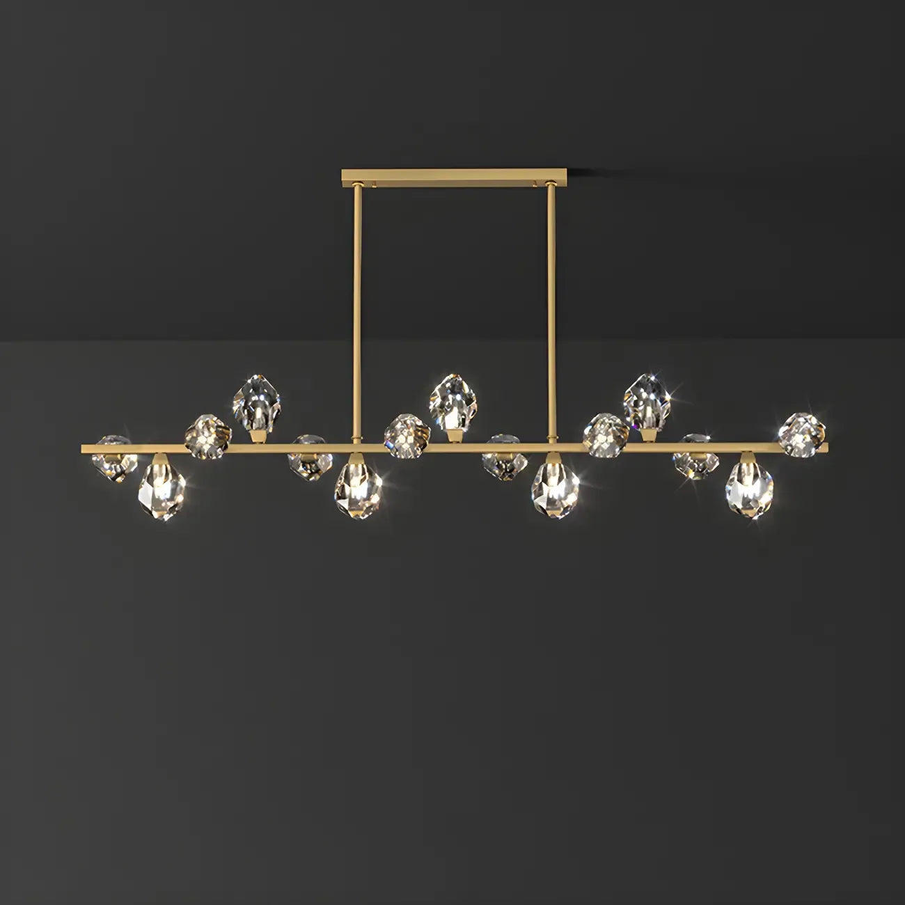 Suspension contemporaine linéaire en cristal pour îlot de lumière