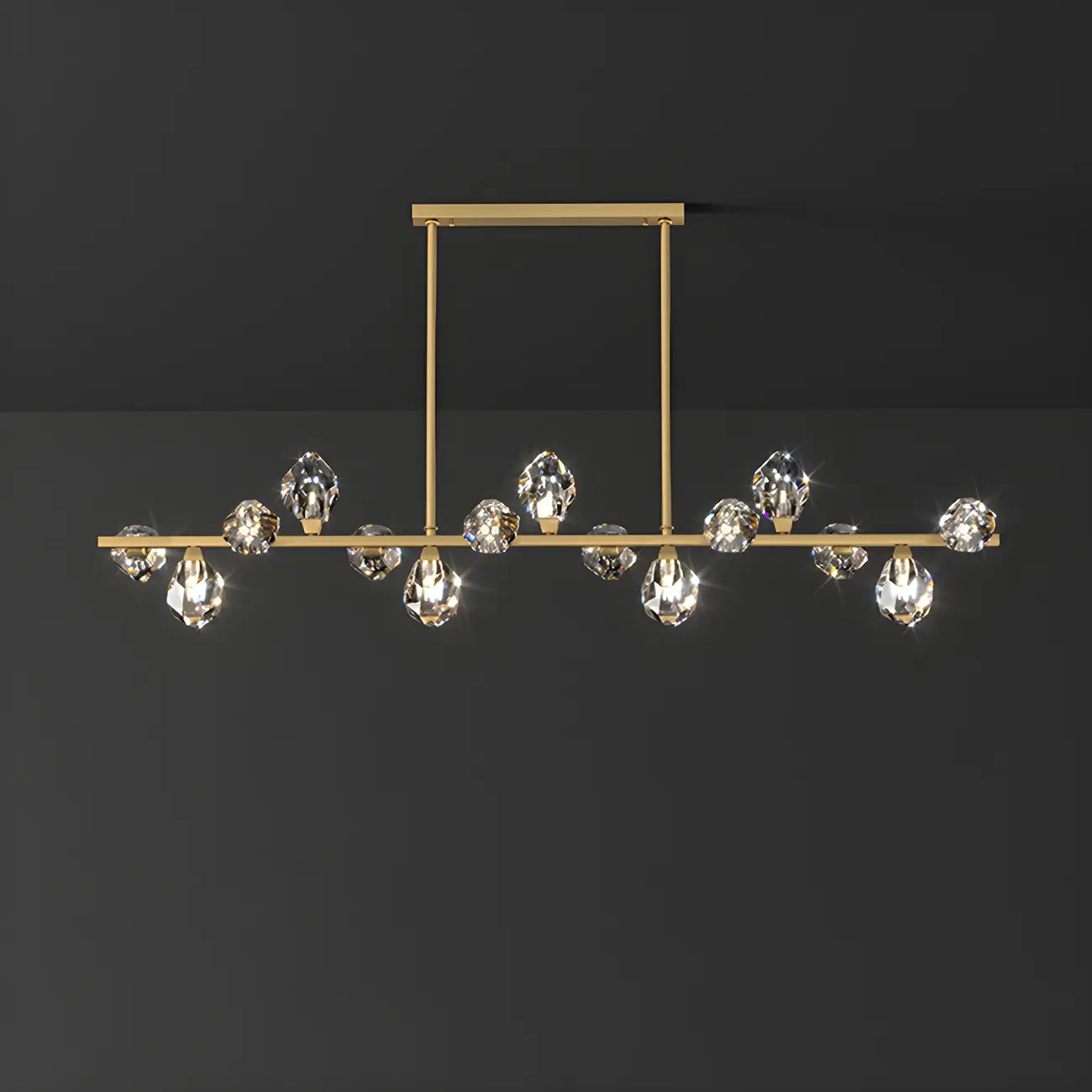 Suspension contemporaine linéaire en cristal pour îlot de lumière