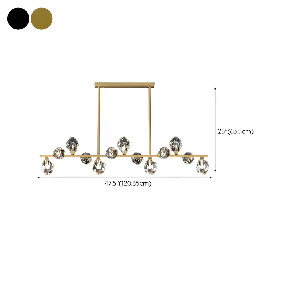 Suspension contemporaine linéaire en cristal pour îlot de lumière