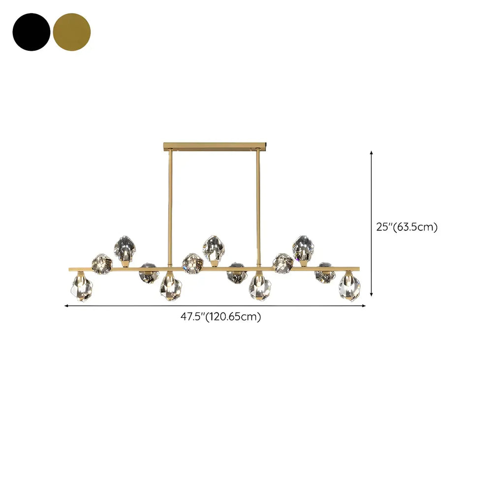 Suspension contemporaine linéaire en cristal pour îlot de lumière