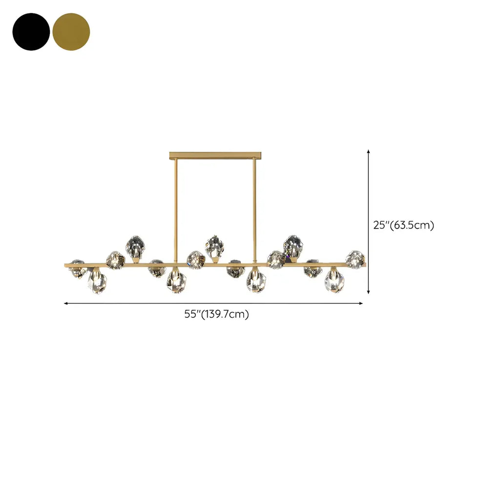 Suspension contemporaine linéaire en cristal pour îlot de lumière