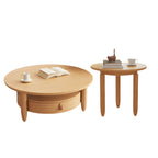 Table basse ronde moderne en bois marron avec tiroir en verre