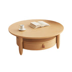 Table basse ronde moderne en bois marron avec tiroir en verre