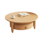 Table basse ronde moderne en bois marron avec tiroir en verre