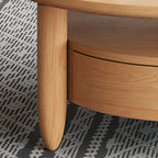 Table basse ronde moderne en bois marron avec tiroir en verre