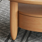 Table basse ronde moderne en bois marron avec tiroir en verre