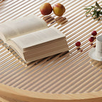 Table basse ronde moderne en bois marron avec tiroir en verre