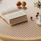 Table basse ronde moderne en bois marron avec tiroir en verre