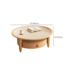 Table basse ronde moderne en bois marron avec tiroir en verre