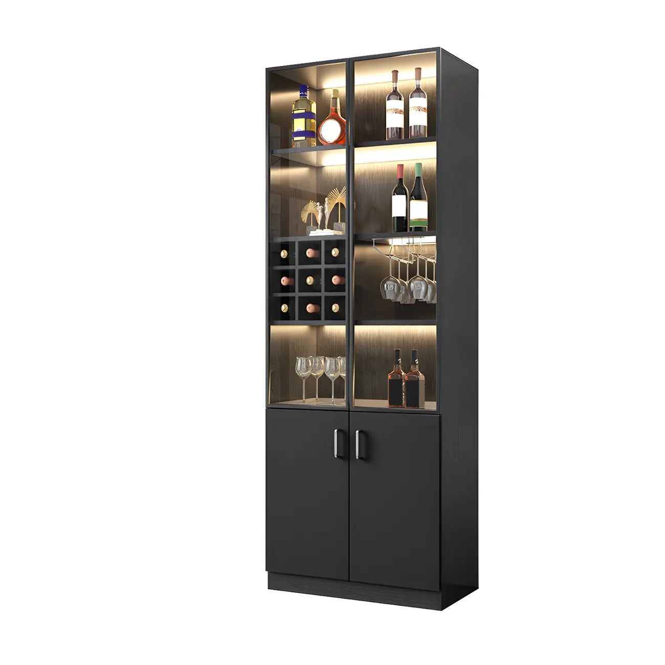 Vitrine de rangement en bois noir-gris avec éclairage