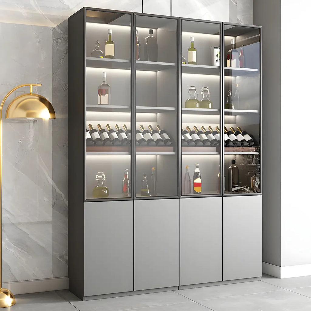 Vitrine en bois gris avec portes vitrées et tiroirs