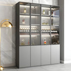 Vitrine en bois gris avec portes vitrées et tiroirs
