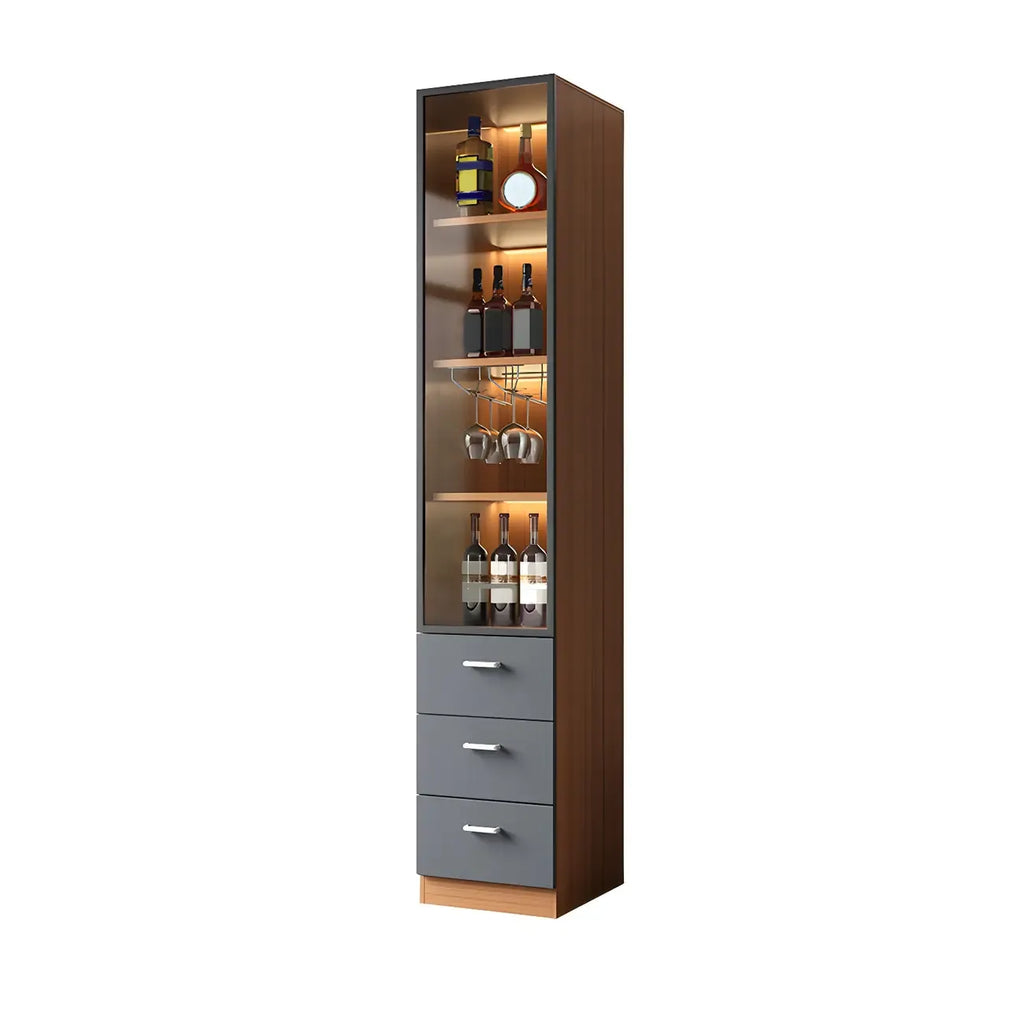 Vitrine en bois gris avec portes vitrées et tiroirs