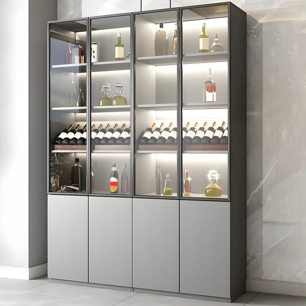 Vitrine en bois gris avec portes vitrées et tiroirs