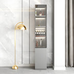 Vitrine en bois gris avec portes vitrées et tiroirs