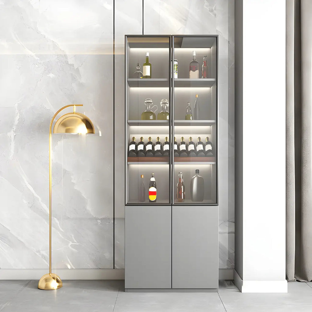 Vitrine en bois gris avec portes vitrées et tiroirs