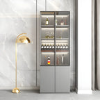 Vitrine en bois gris avec portes vitrées et tiroirs