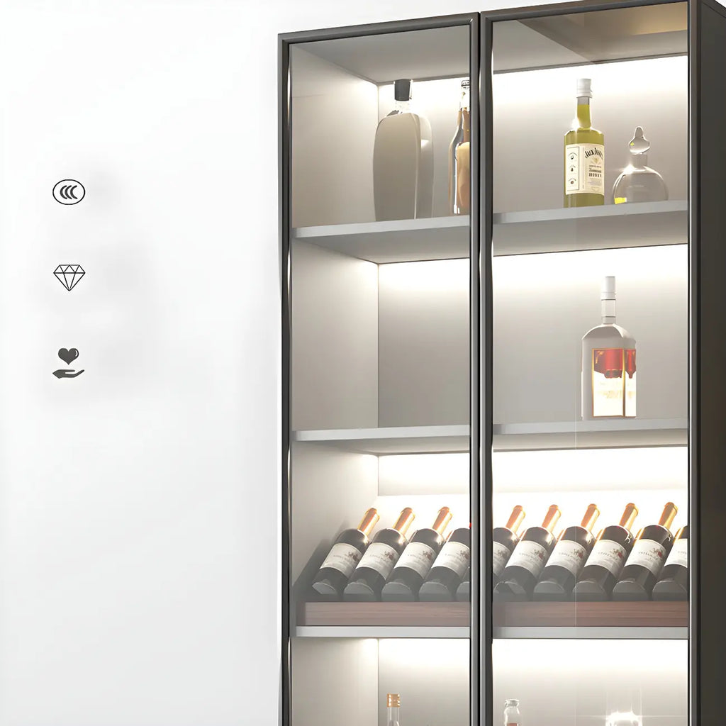 Vitrine en bois gris avec portes vitrées et tiroirs