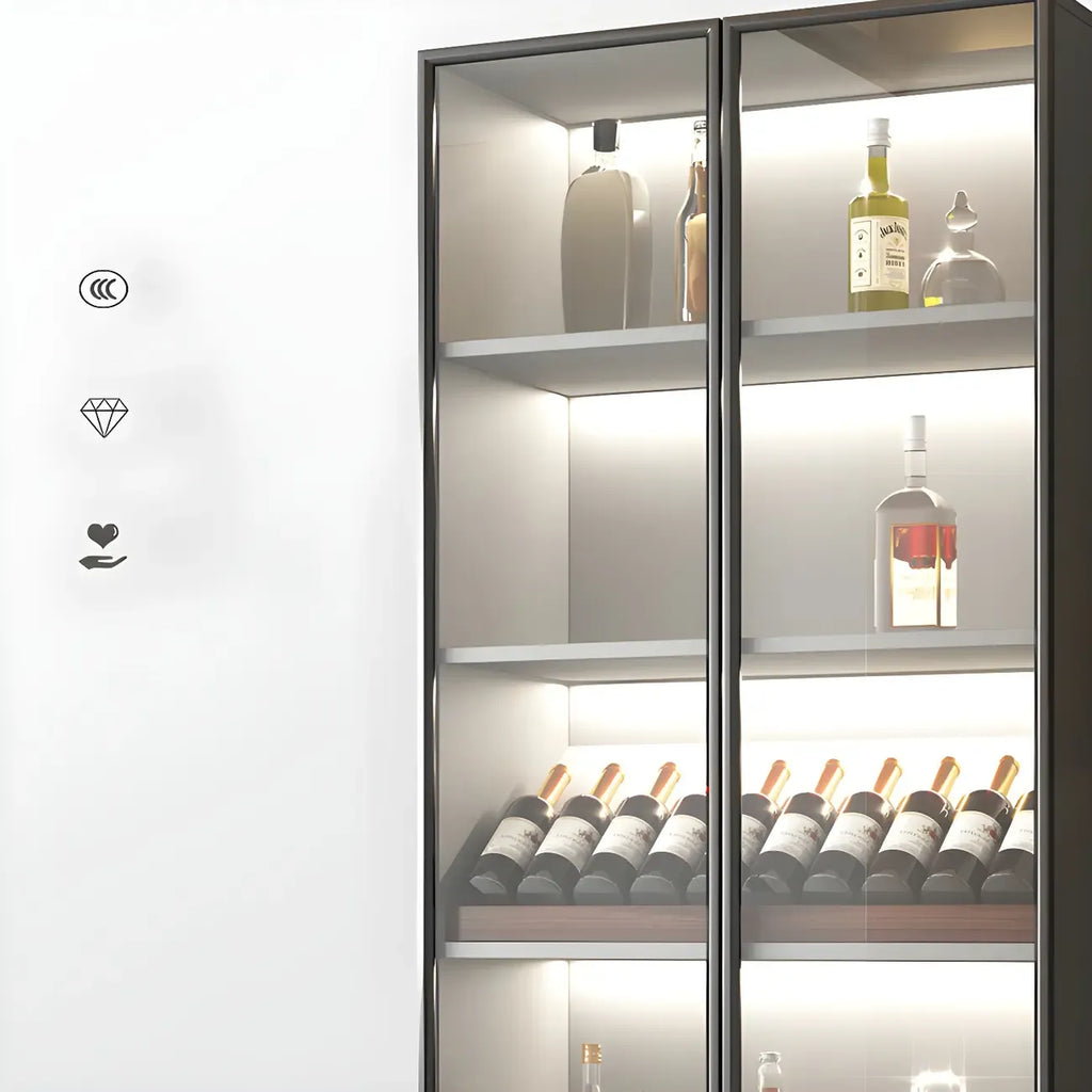 Vitrine en bois gris avec portes vitrées et tiroirs