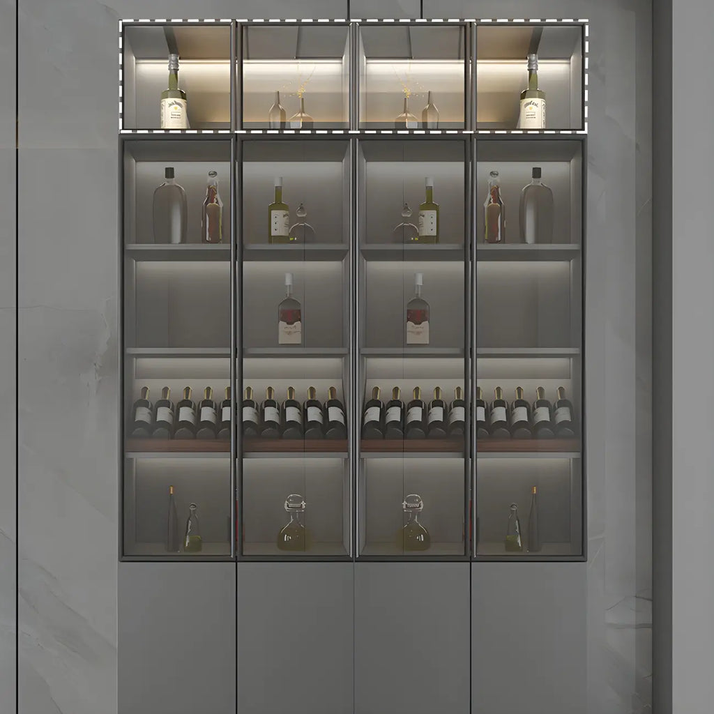 Vitrine en bois gris avec portes vitrées et tiroirs