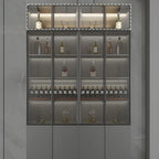 Vitrine en bois gris avec portes vitrées et tiroirs